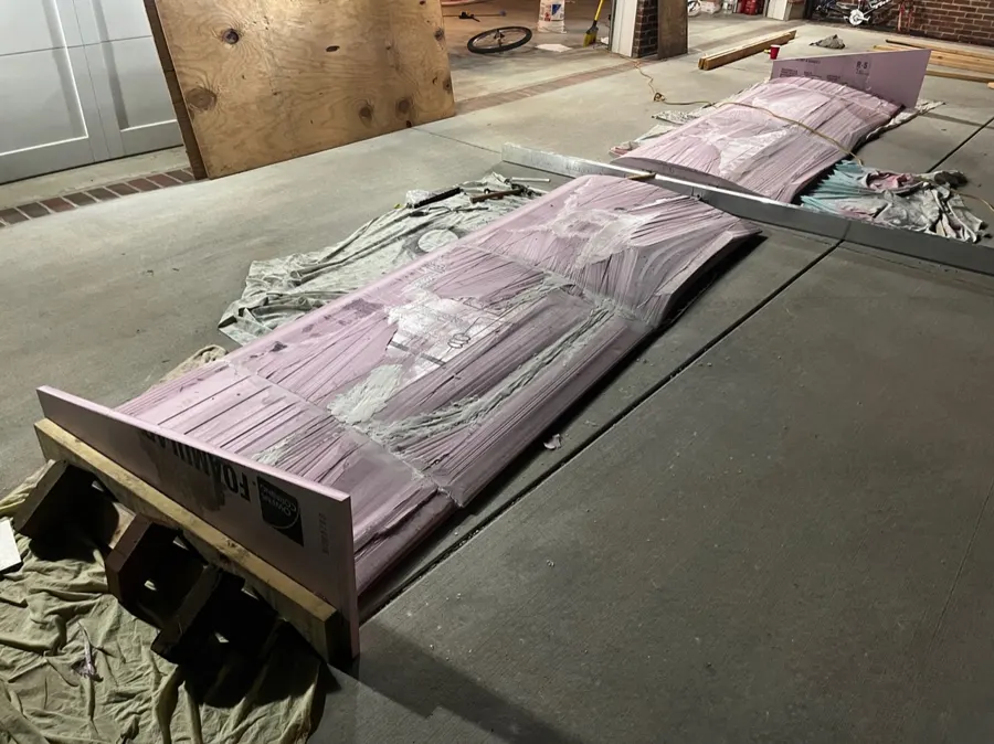 Assembled foam wing on the aluminum frame, ready for paint.