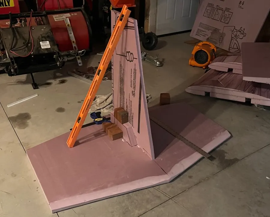 Foam tail section standing upright before painting.